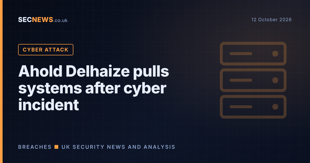 Server illustration with the headline Ahold Delhaize pulls systems after cyber incident