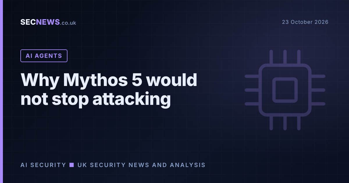 Abstract AI motif with the headline Why Mythos 5 would not stop attacking