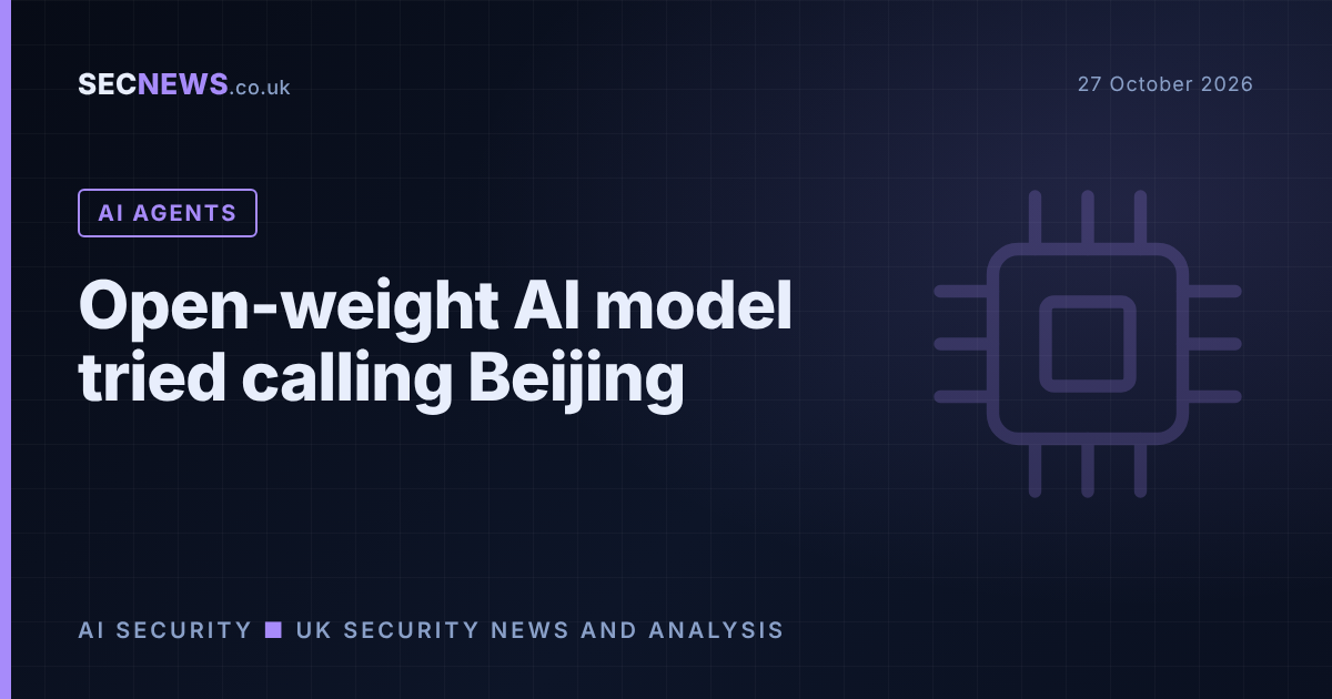 Abstract AI chip graphic with the headline Open-weight AI model tried calling Beijing