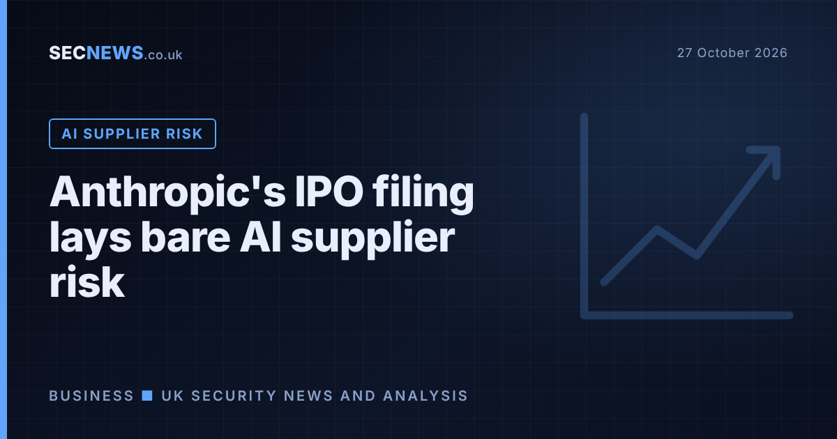 Stylised chart graphic with the headline Anthropic's IPO filing lays bare AI supplier risk