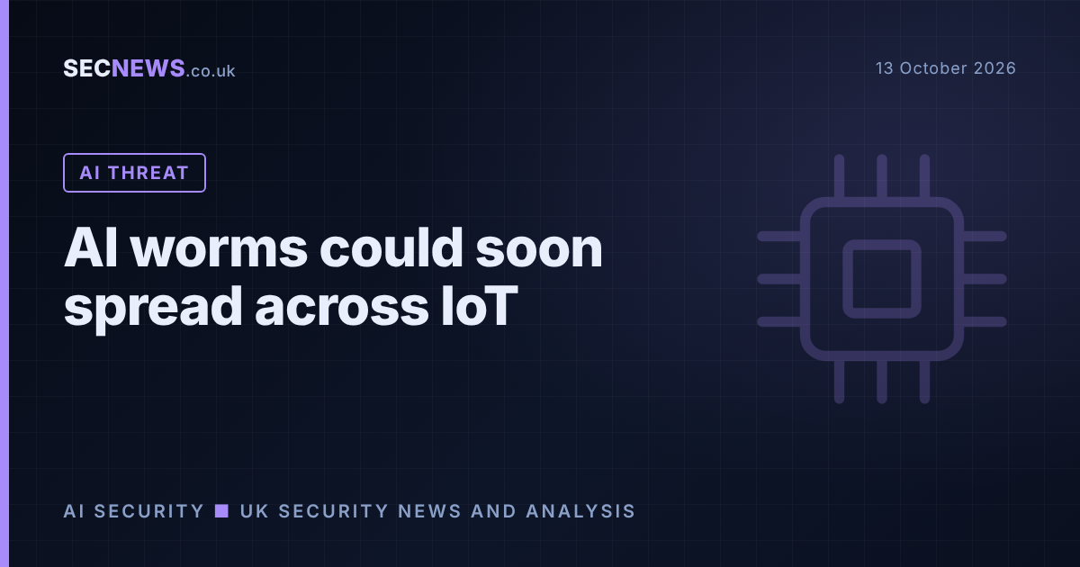 Illustration of an AI chip motif with the headline AI worms could soon spread across IoT