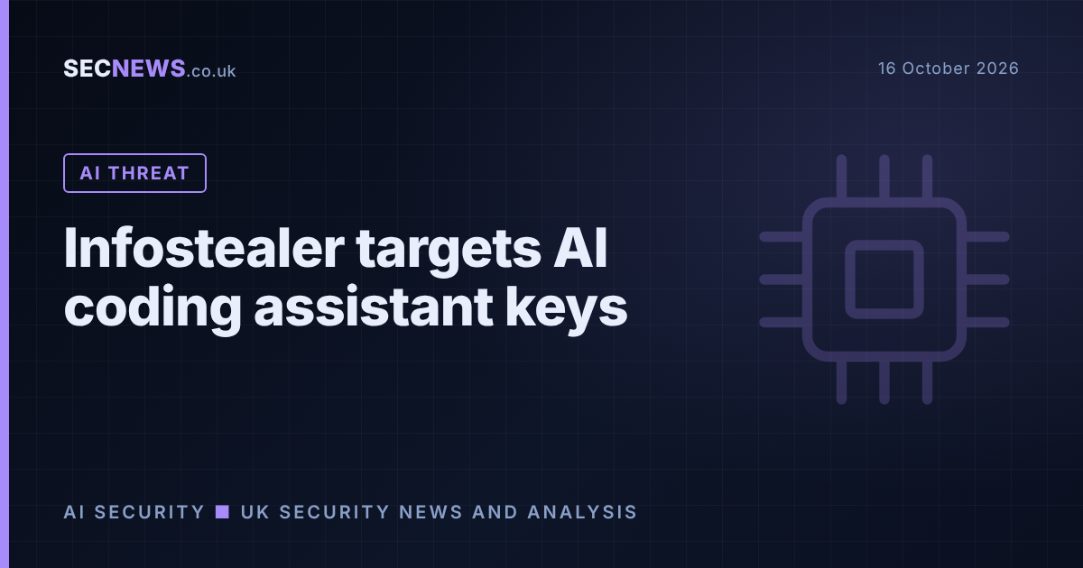 Illustration of an AI chip with a warning symbol representing malware stealing AI coding assistant credentials