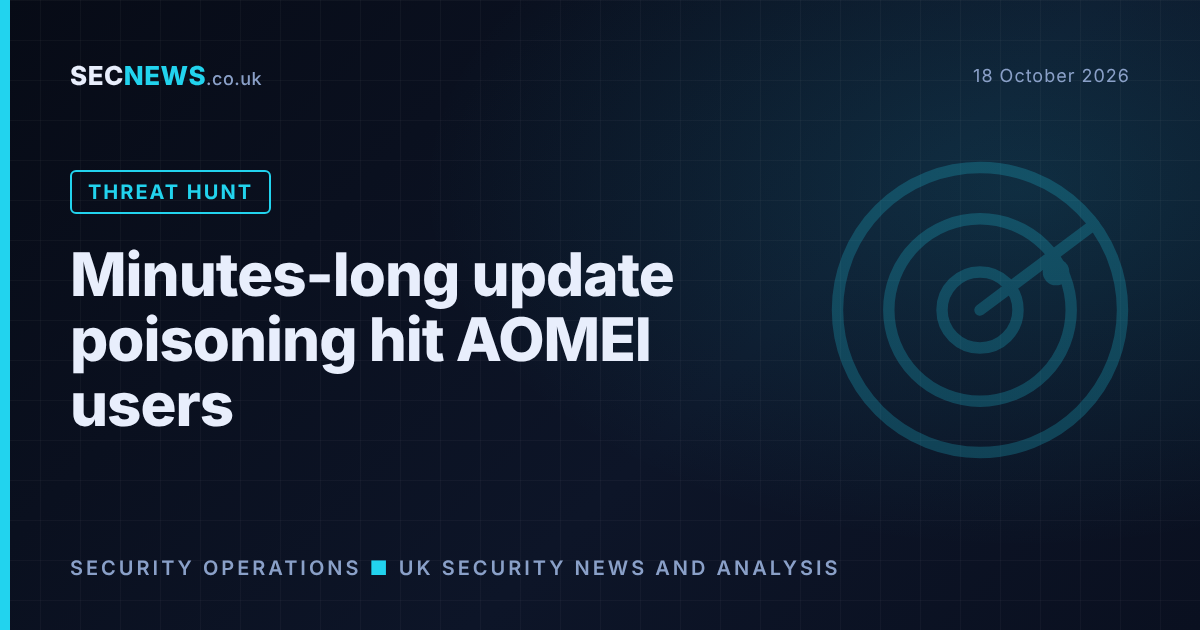 Radar graphic with the headline Five-minute update poisoning hit AOMEI users