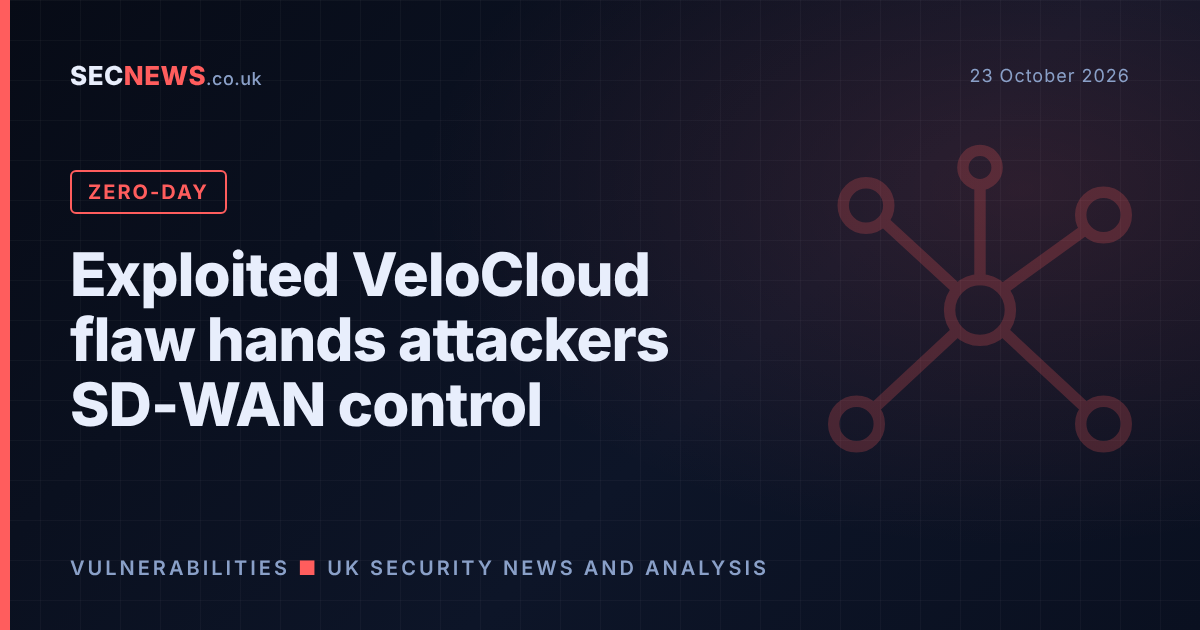 Network motif illustration with the headline Exploited VeloCloud flaw hands attackers SD-WAN control
