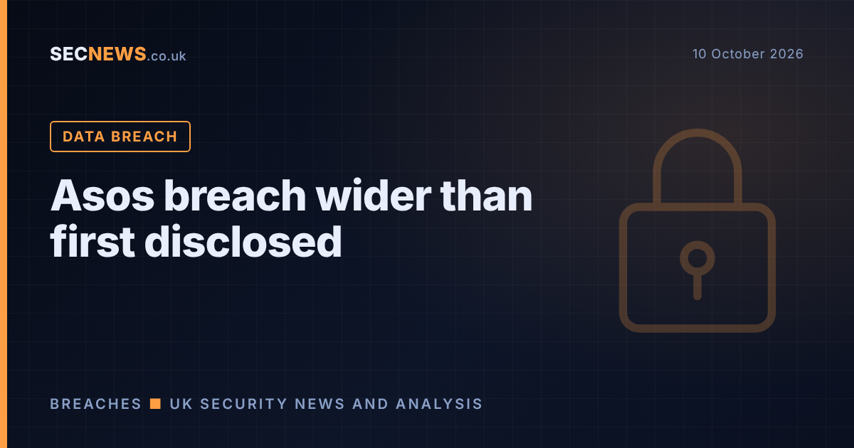Padlock graphic with the headline Asos breach wider than first disclosed and the label Data breach