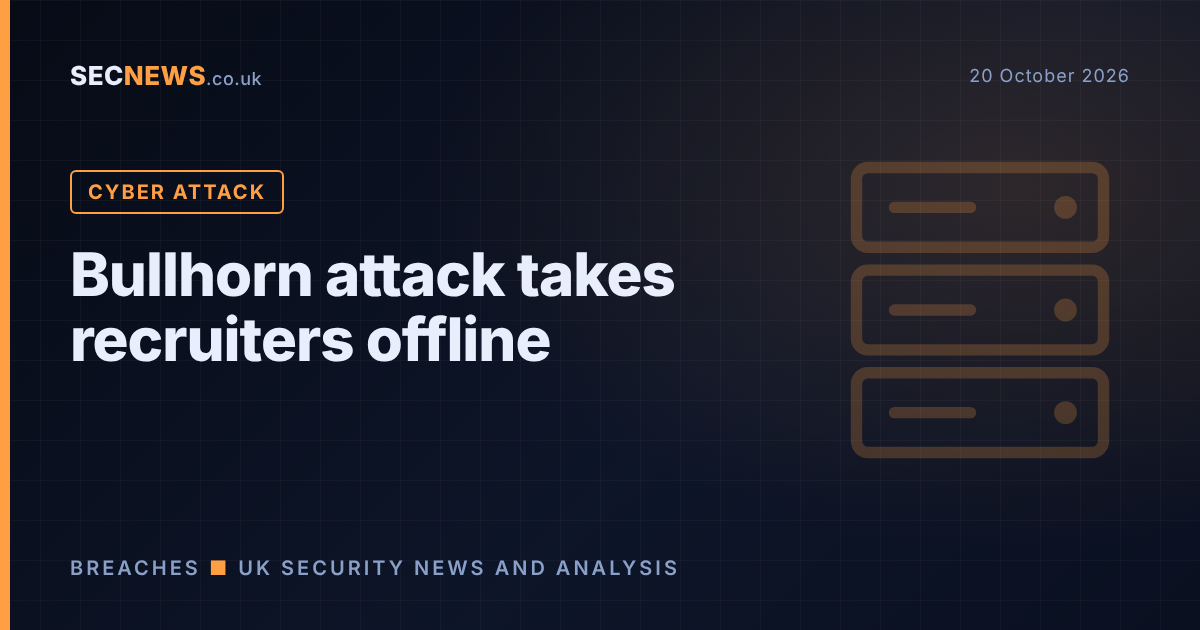 Illustration of server racks with a warning overlay representing the Bullhorn recruitment platform cyber attack