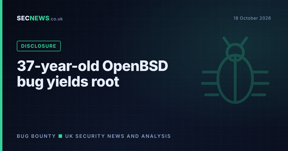 Stylised bug graphic with the headline: 37-year-old OpenBSD bug yields root