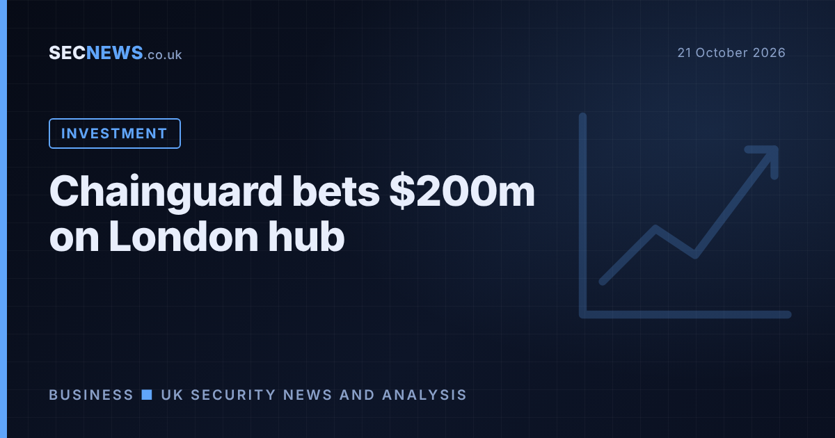 Rising chart graphic with the headline Chainguard bets $200m on London hub