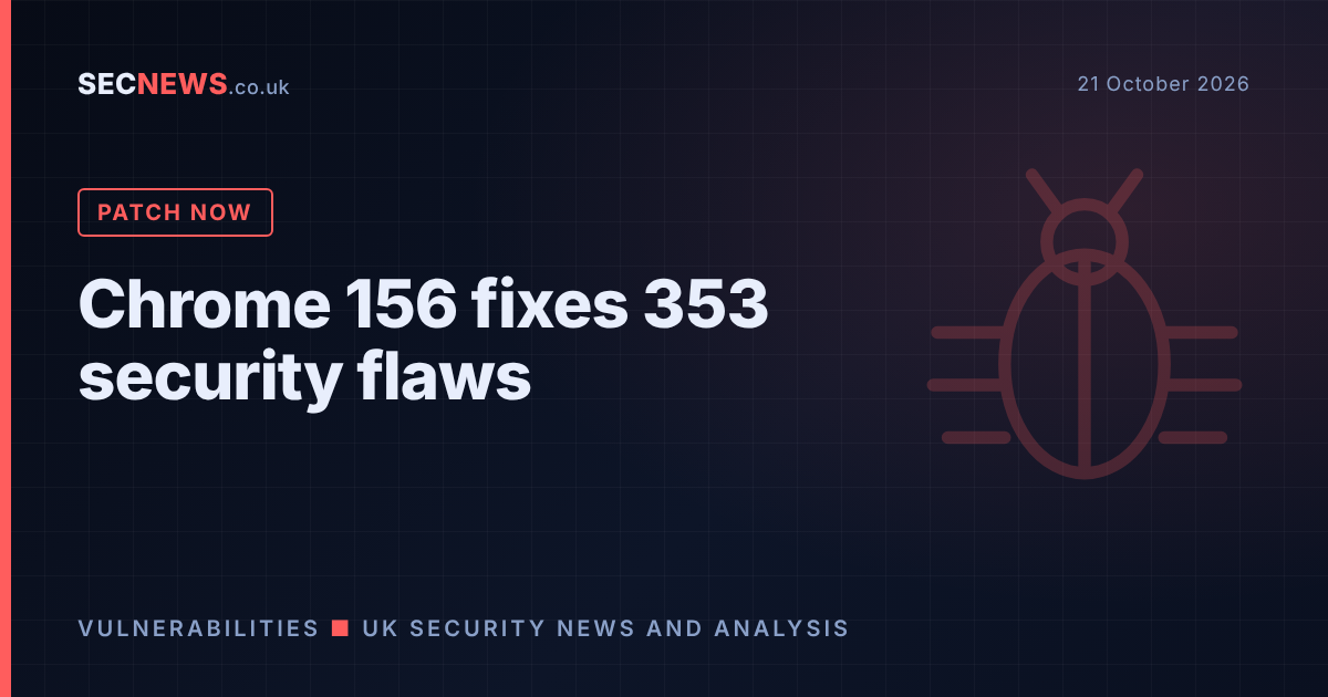Stylised bug icon over a browser window representing the Chrome 156 security update