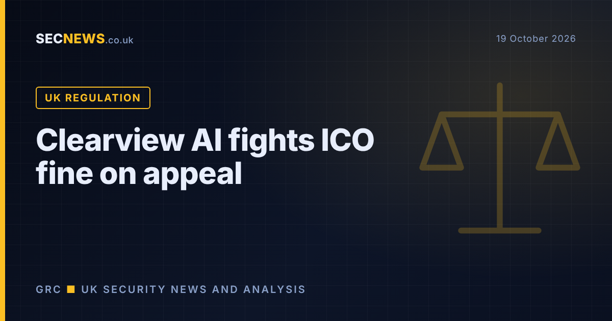 Scales of justice graphic with the headline Clearview AI fights ICO fine on appeal