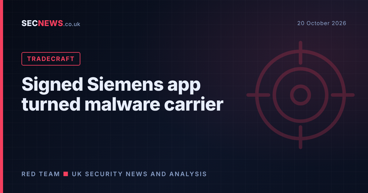 Crosshair target over a signed software icon, illustrating attackers abusing the signed Siemens Software Center in a ClickFix malware campaign