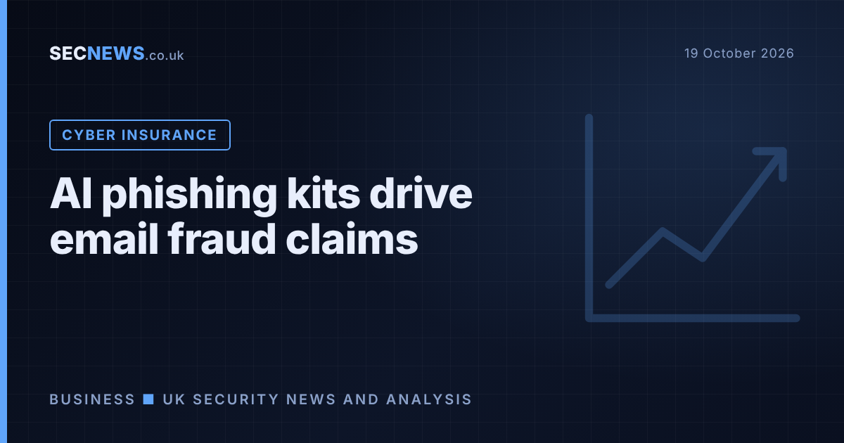 Rising chart graphic illustrating growth in business email compromise insurance claims driven by AI phishing kits