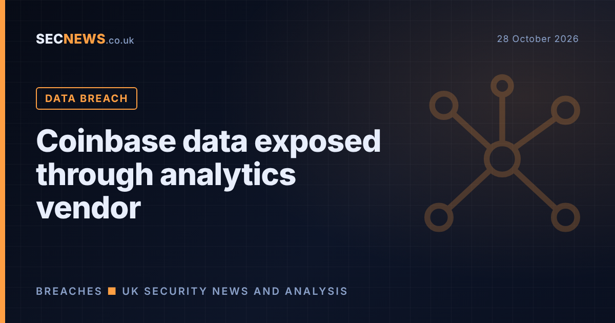 Network graphic with headline: Coinbase data exposed through analytics vendor