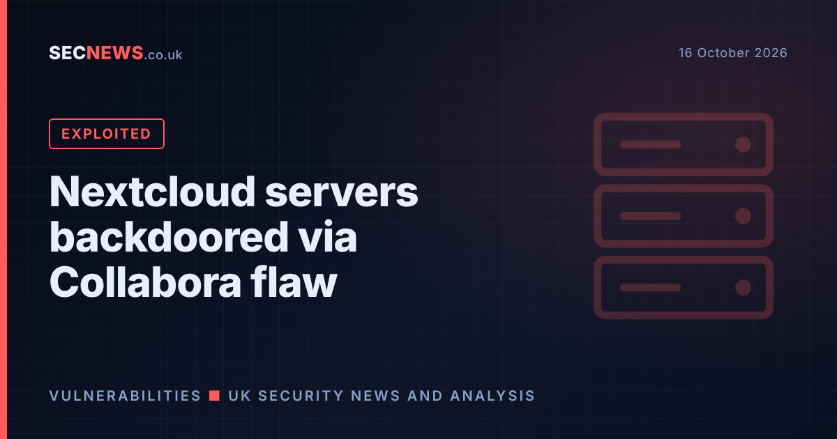 Server rack graphic with the headline Nextcloud servers backdoored via Collabora flaw