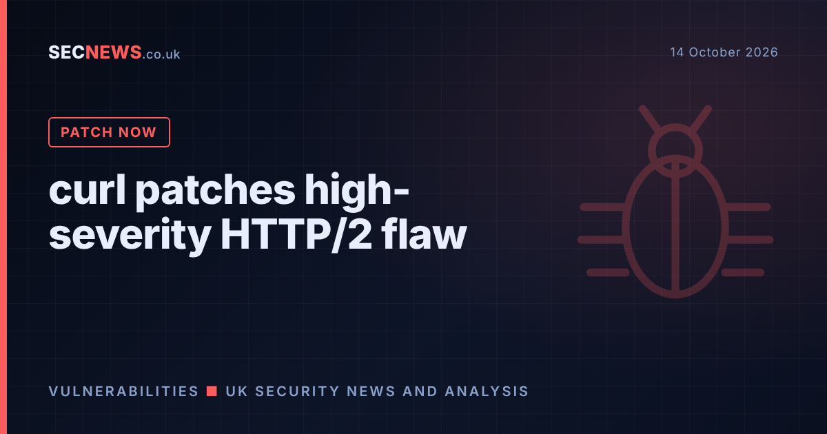 Illustration of a software bug icon with the headline curl patches high-severity HTTP/2 flaw