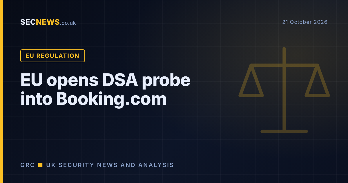 Scales of justice graphic with the headline EU opens DSA probe into Booking.com