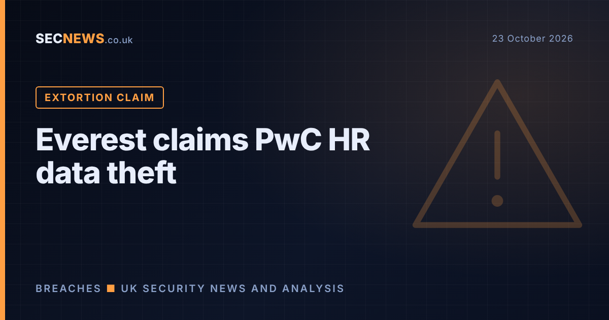 Warning graphic with the headline Everest claims PwC HR data theft