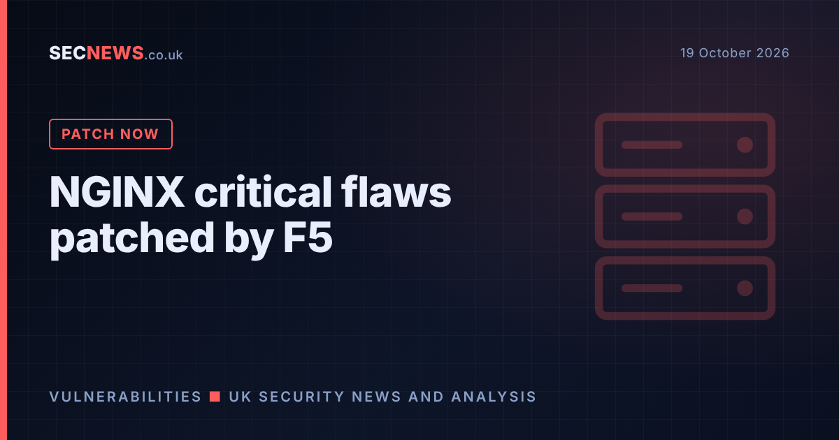 Server rack illustration with the headline NGINX critical flaws patched by F5