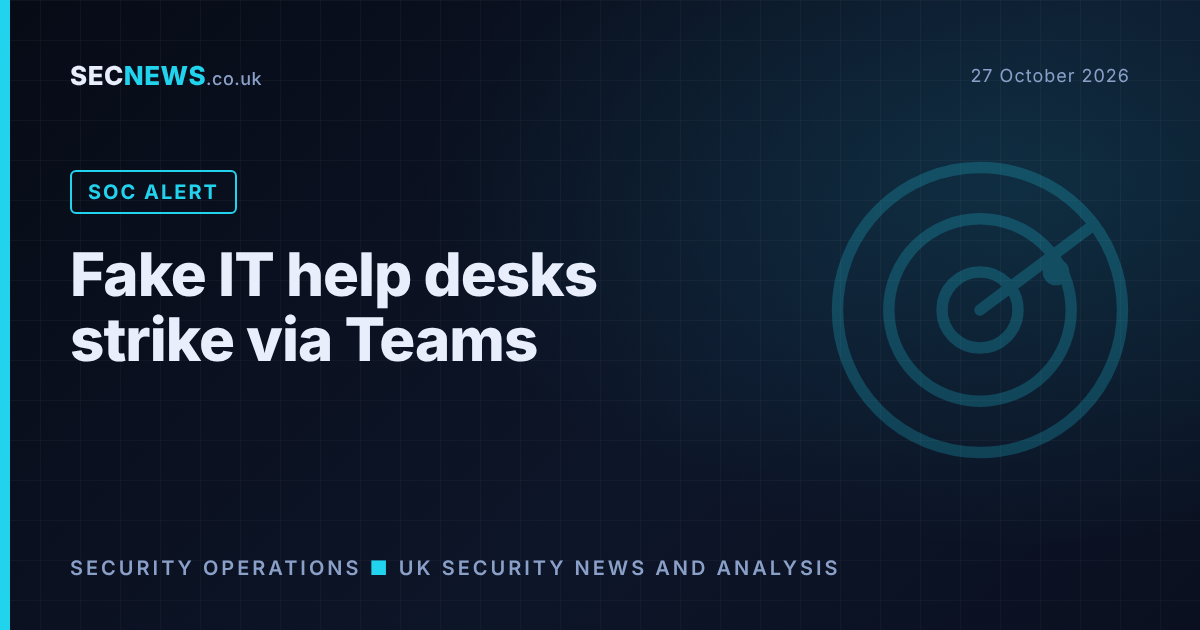 Radar-style graphic with the headline Fake IT help desks strike via Teams