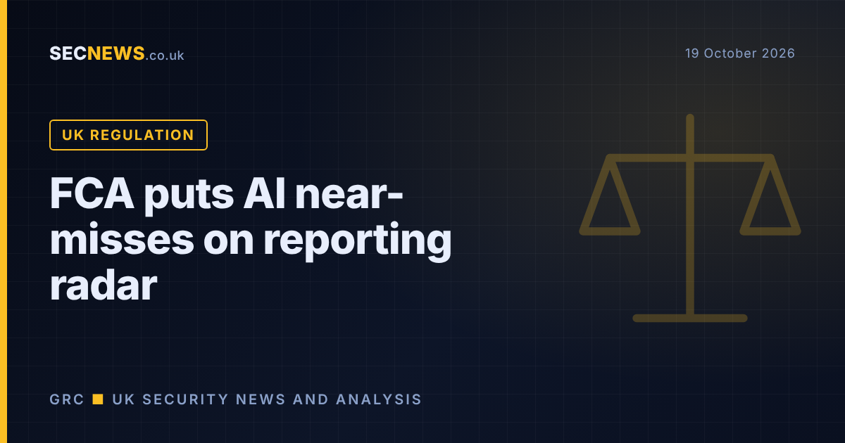 Scales of justice graphic with the headline FCA puts AI near-misses on reporting radar