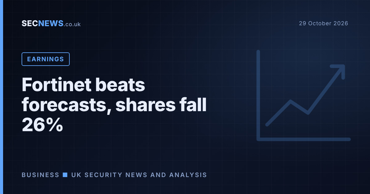 Stylised chart graphic illustrating Fortinet's share price fall after its third quarter 2026 results