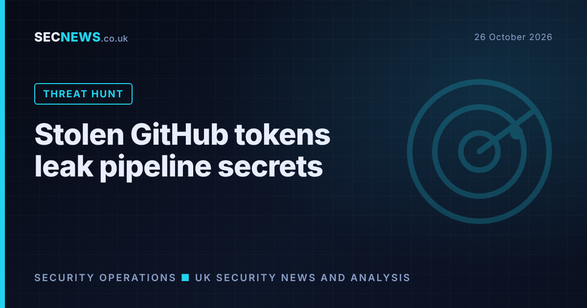Radar graphic with headline about stolen GitHub tokens leaking CI/CD pipeline secrets