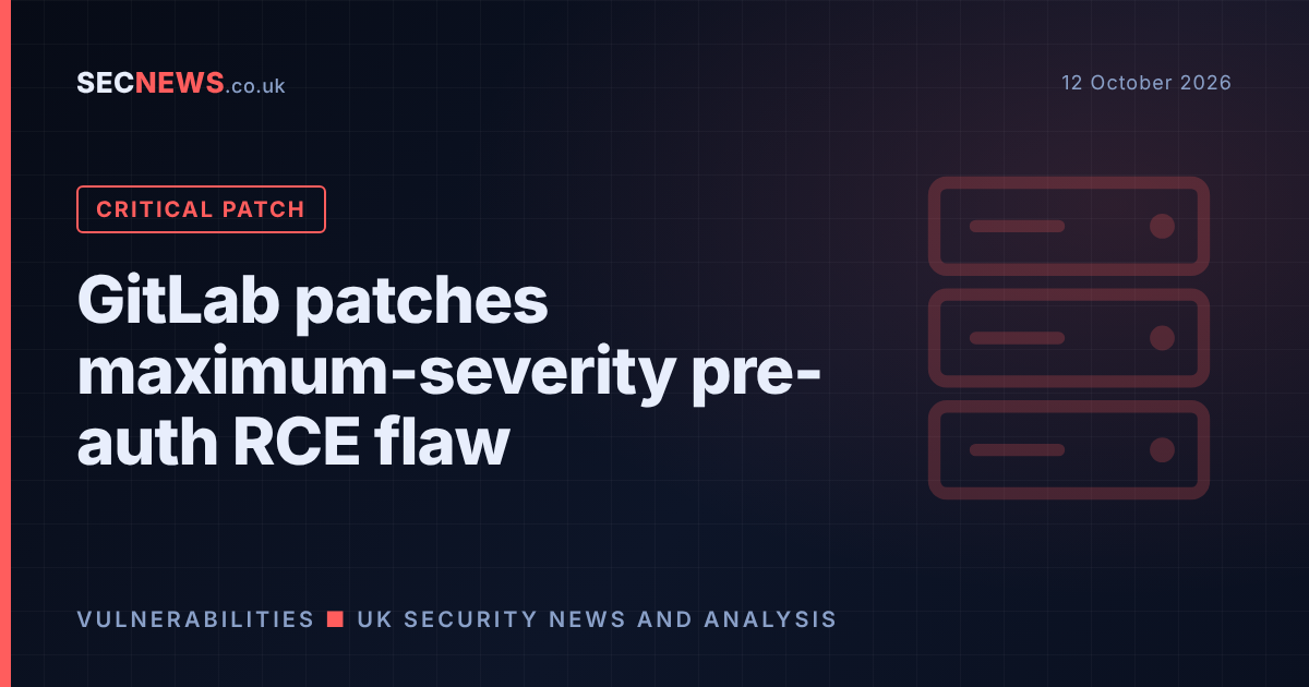 Illustration of a server with a critical patch warning for the GitLab CVE-2026-97229 vulnerability