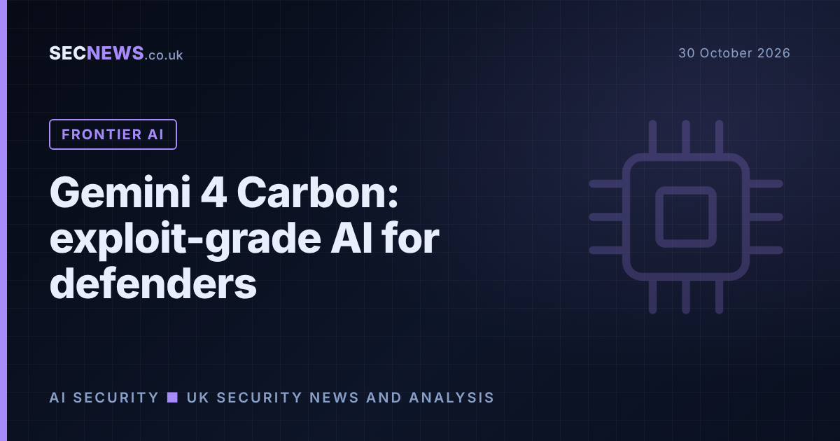 Abstract AI motif with the headline Gemini 4 Carbon: exploit-grade AI for defenders