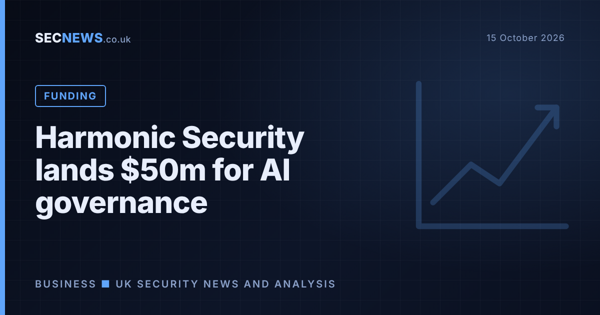 Rising bar chart graphic with the headline Harmonic Security lands $50m for AI governance