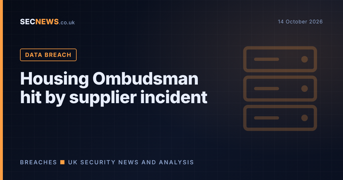 Server racks illustration with the headline Housing Ombudsman hit by supplier incident