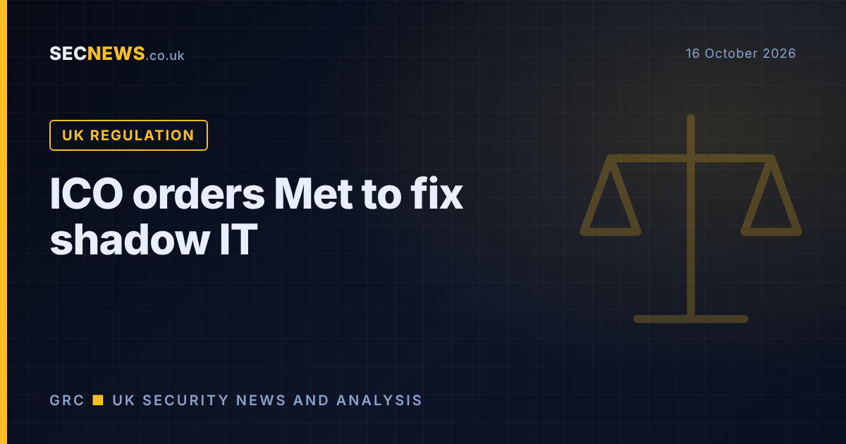 Scales of justice graphic with the headline ICO orders Met to fix shadow IT