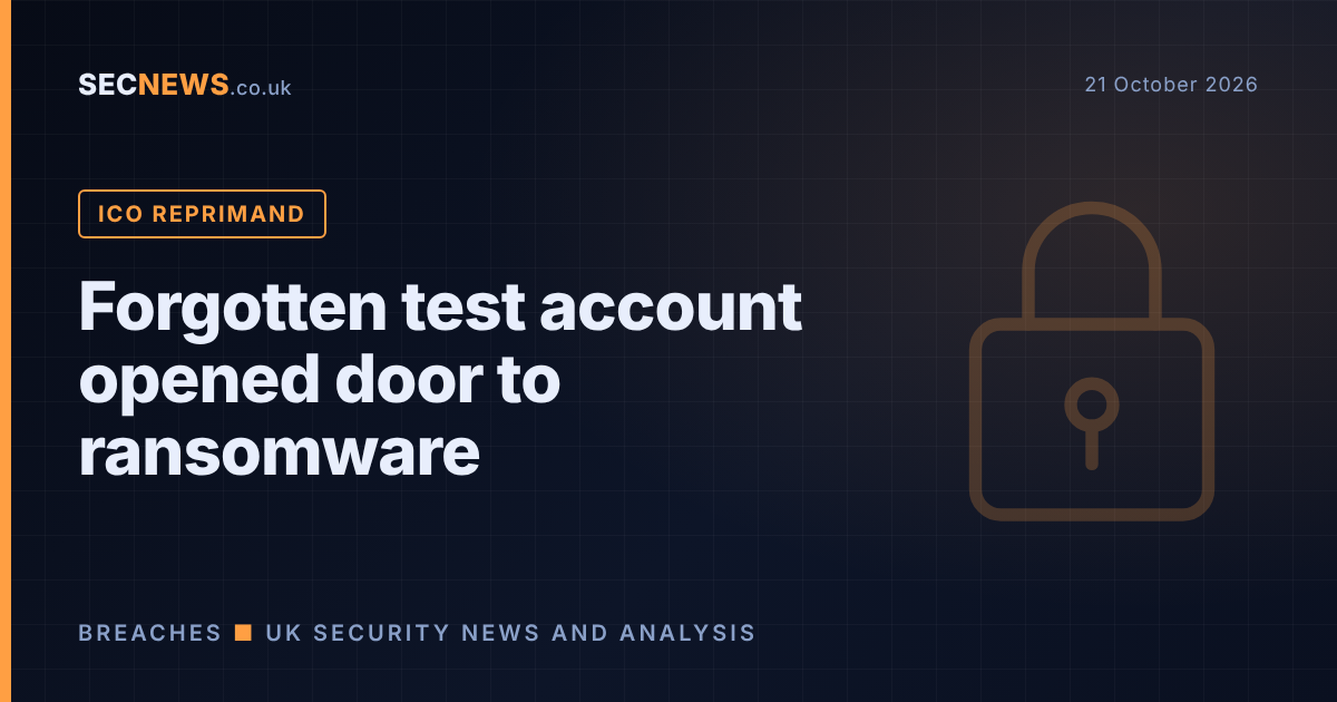 Padlock graphic with the headline Forgotten test account opened door to ransomware