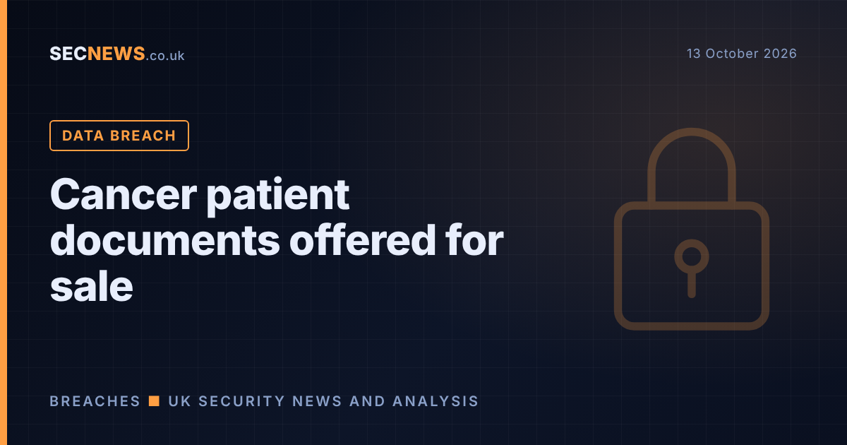 Padlock graphic with the headline Cancer patient documents offered for sale