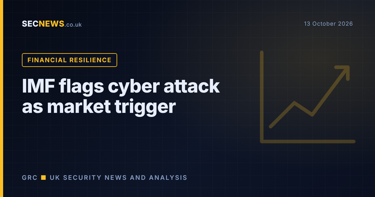 Stylised financial chart with a cyber warning motif illustrating the IMF's warning that a cyber attack could trigger market turmoil