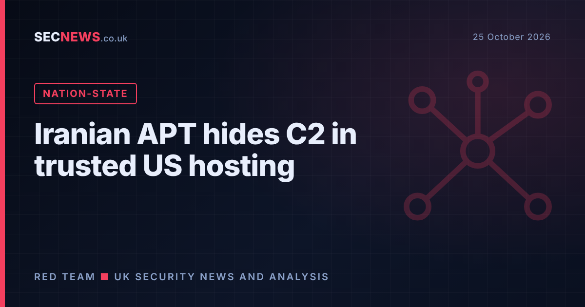 Abstract network graphic with the headline Iranian APT hides C2 in trusted US hosting