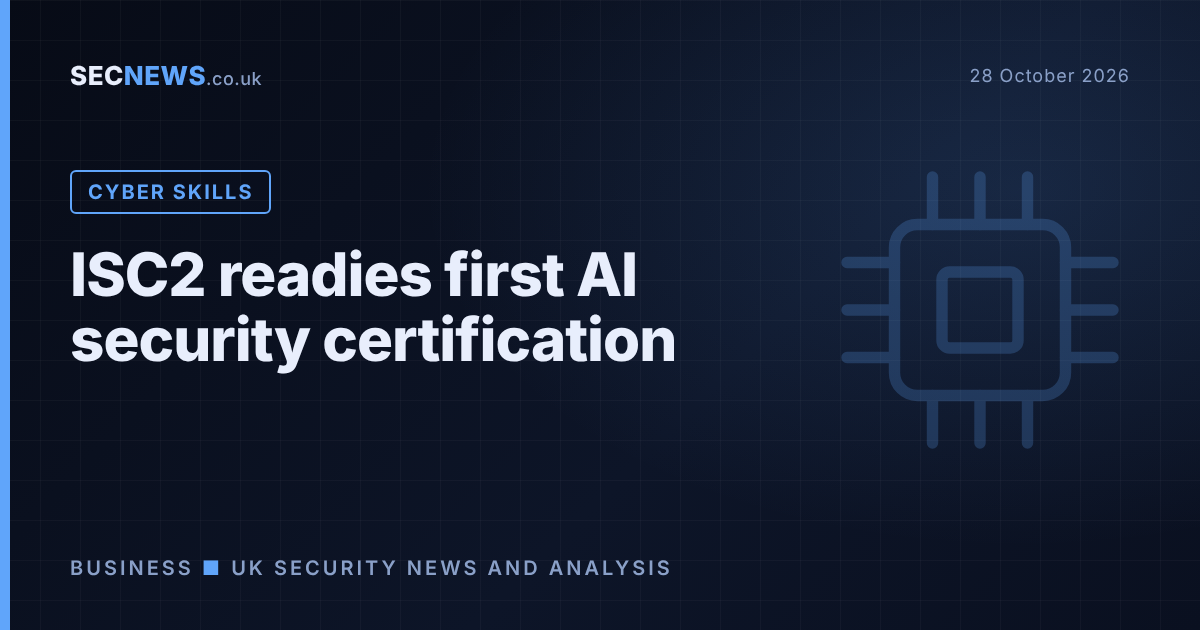 Illustration of an AI chip motif with the headline ISC2 readies first AI security certification