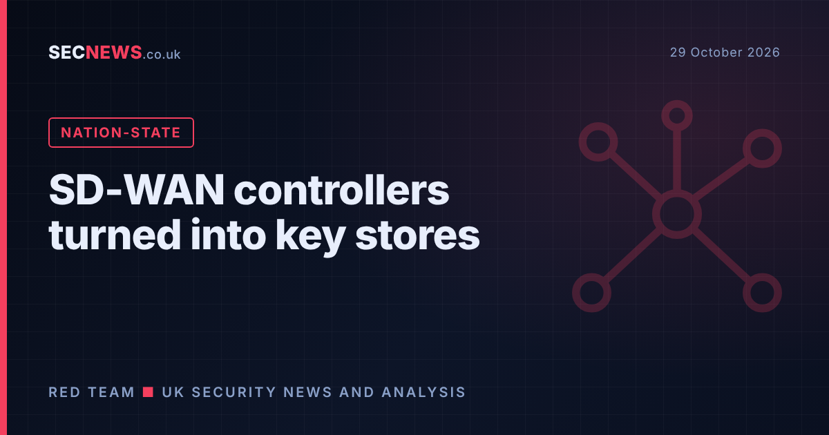 Illustration of a network diagram representing compromised SD-WAN controllers with the headline SD-WAN controllers turned into key stores