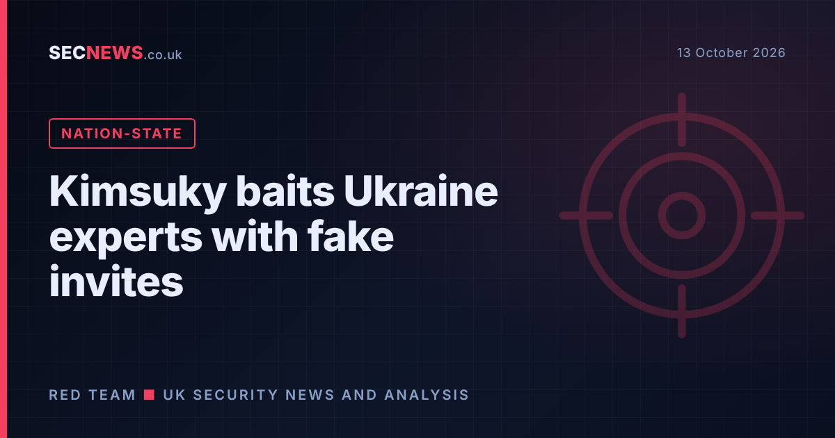 Target motif with the headline Kimsuky baits Ukraine experts with fake invites