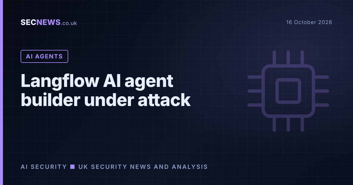 Illustration of an AI chip motif with the headline Langflow AI agent builder under attack