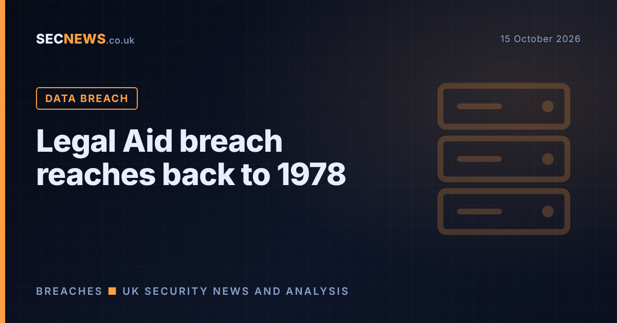 Server racks illustration with the headline Legal Aid breach reaches back to 1978