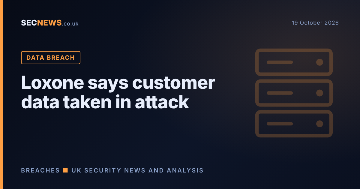 Illustration of a server with a data breach warning for the Loxone cyber attack