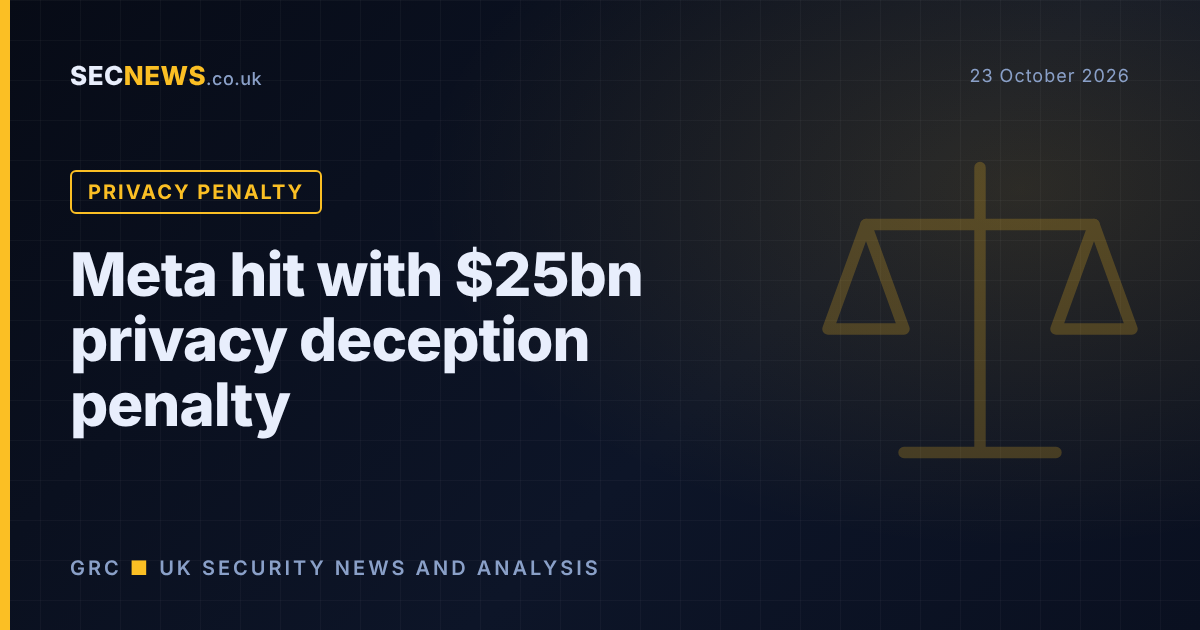 Scales of justice graphic with the headline Meta hit with $25bn privacy deception penalty