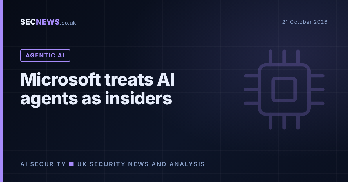Abstract AI motif with the headline Microsoft treats AI agents as insiders