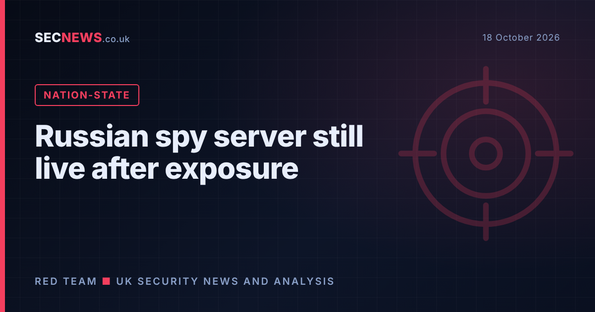 Target motif graphic with the headline Russian spy server still live after exposure
