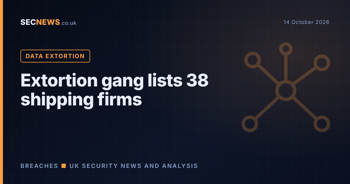 Network graphic illustrating an extortion group's claims against 38 shipping, port and logistics organisations