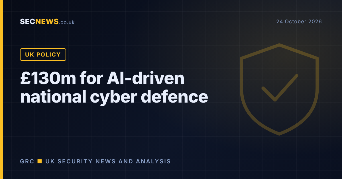 Shield motif with the headline £130m for AI-driven national cyber defence