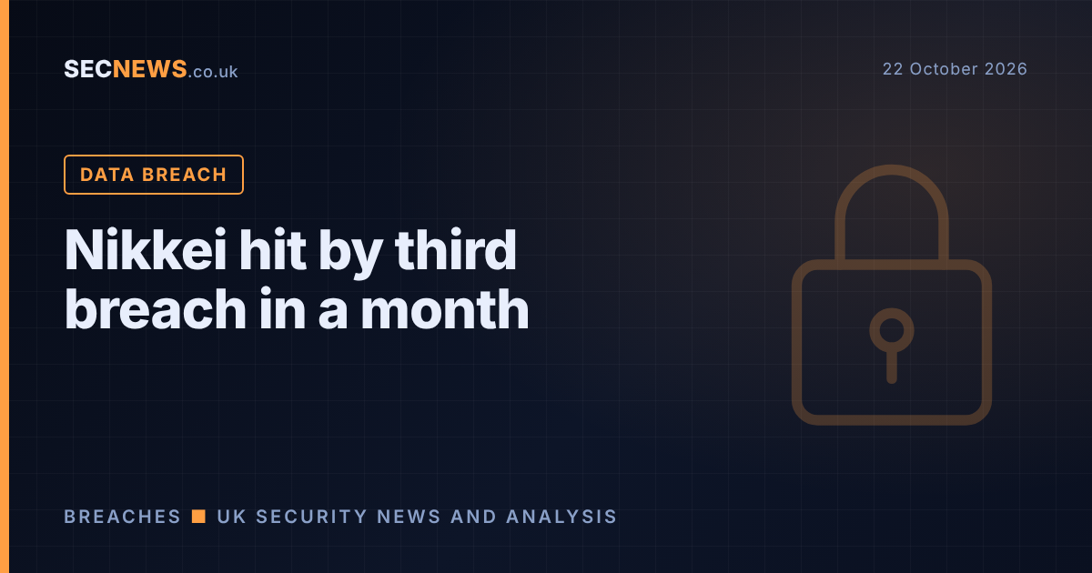 Padlock graphic with the headline Nikkei hit by third breach in a month