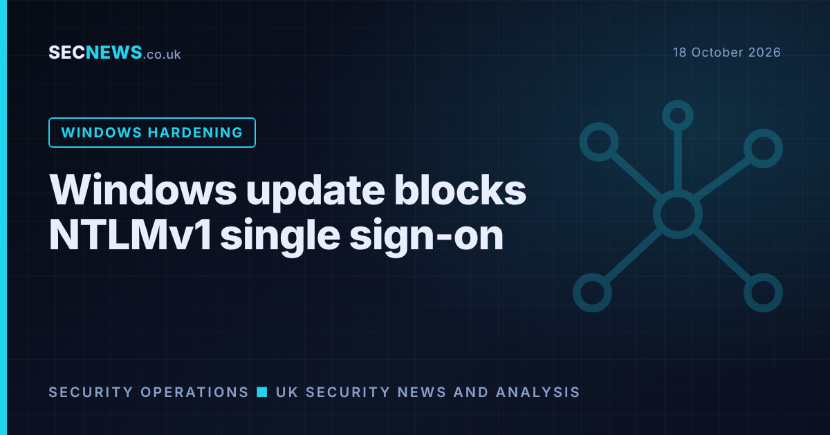 Network graphic with the headline Windows update blocks NTLMv1 single sign-on