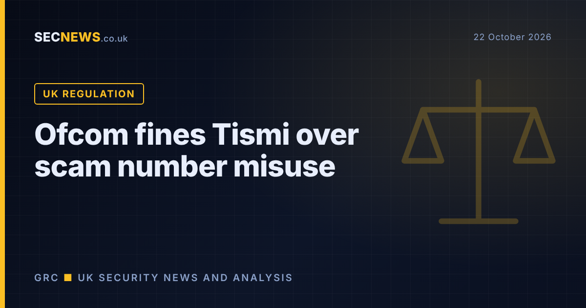 Scales of justice graphic with the headline Ofcom fines Tismi over scam number misuse