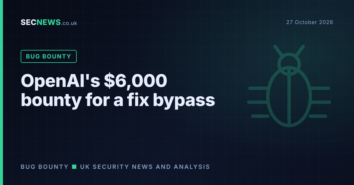 Stylised bug icon with the headline OpenAI's $6,000 bounty for a fix bypass